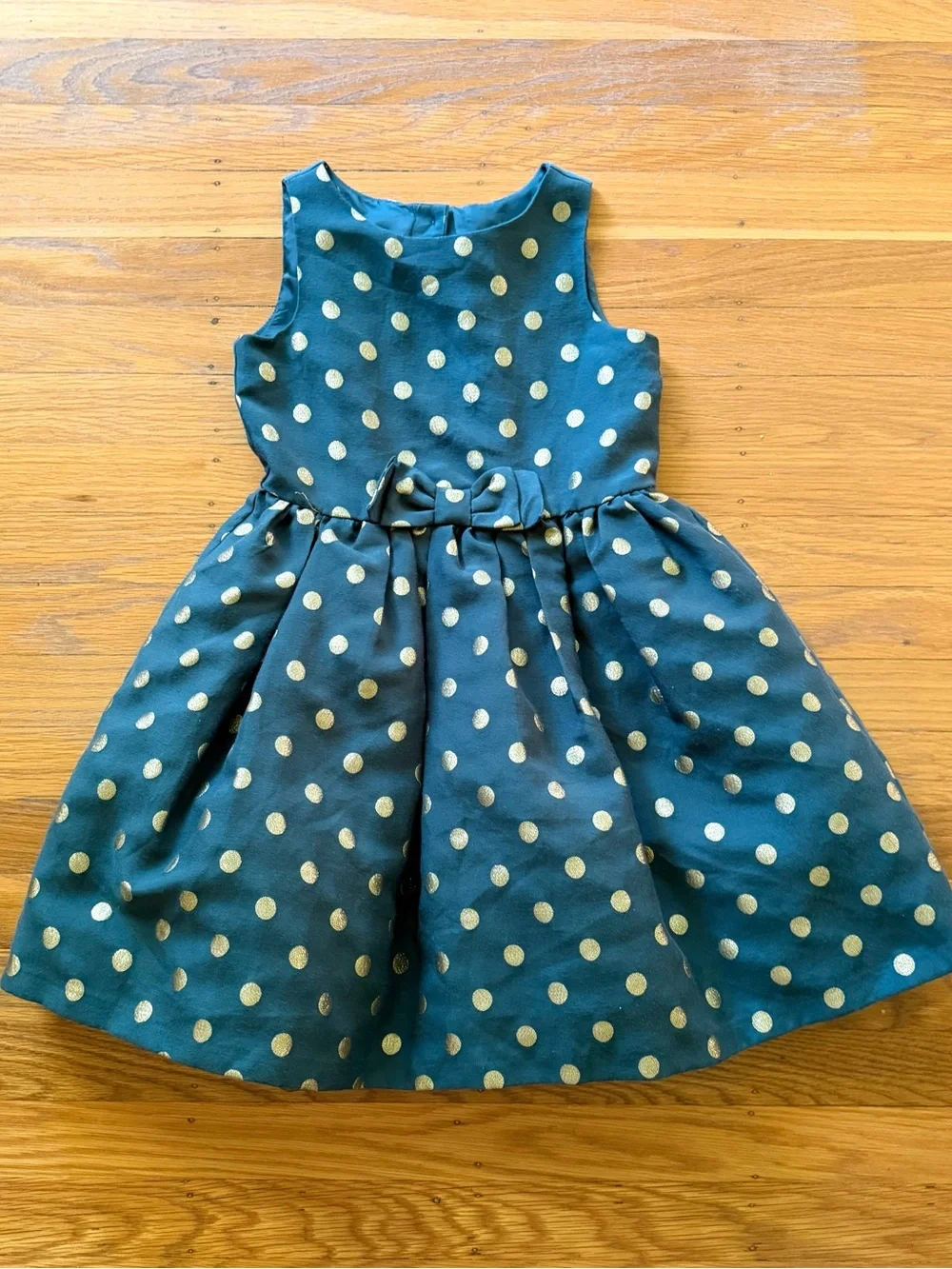 Gymboree Teal Dress with Gold Polka Dots and Waist Bow
